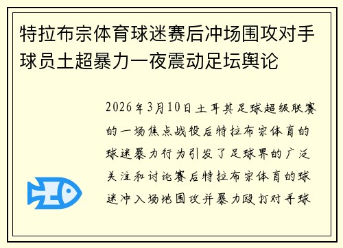 特拉布宗体育球迷赛后冲场围攻对手球员土超暴力一夜震动足坛舆论